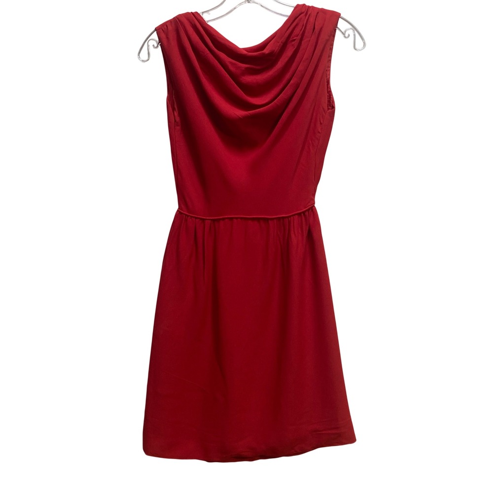 Vintage Red Cowl Neck Sleeveless Fit & Flare Cocktail Dress Gathered Waist Mini